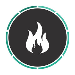 Fire Simple flat white vector pictogram on black circle. Illustration icon