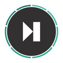 Next track linear button Simple flat white vector pictogram on black circle. Illustration icon