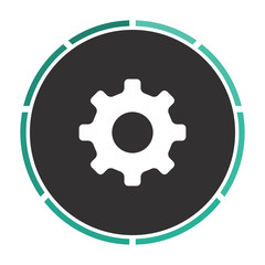 cog wheel Simple flat white vector pictogram on black circle. Illustration icon