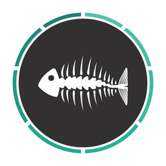 Fishbone Simple flat white vector pictogram on black circle. Illustration icon