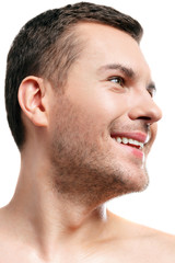 Obraz premium Cheerful bearded guy is expressing his happiness