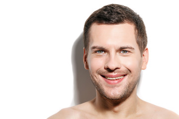 Obraz premium Cheerful guy is expressing positive emotions