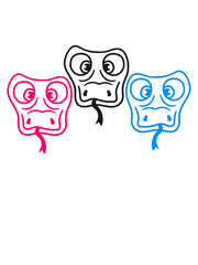 colorful 3 friends team cool crew party head face funny long comic cartoon snake