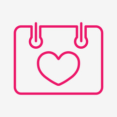 calendar date love heart valentine thin line icon