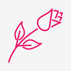 rose flower leaf love thin line icon