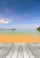 Beautiful beach of south of Thailand with wooden under for put your products.