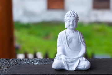 Figure of Buddha on blurred background. Meditation concept