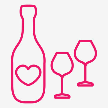 champagne bottle glass wine drink alcohol thin line icon