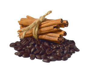 Coffee beans and cinnamon sticks