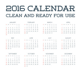2016 Calendar. Abstract. Week Starts from Sunday. Vector illustr