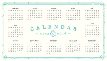 2016 Calendar. Abstract. Week Starts from Sunday. Vector illustr