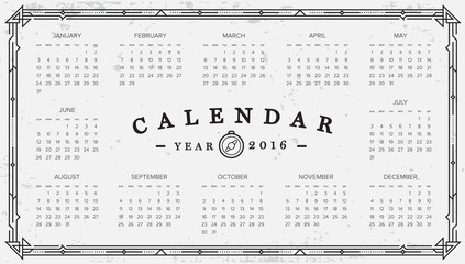 2016 Calendar. Abstract. Week Starts from Sunday