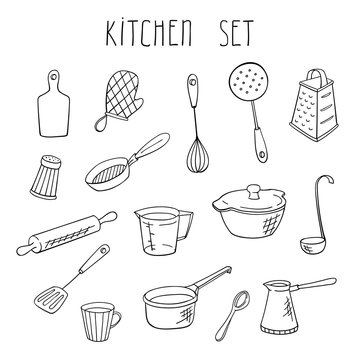 vector kitchen hand drawn set