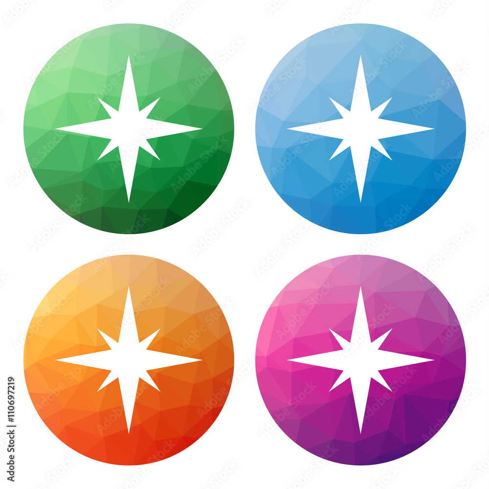 Poster set of 4 isolated modern low polygonal buttons - icons - for co