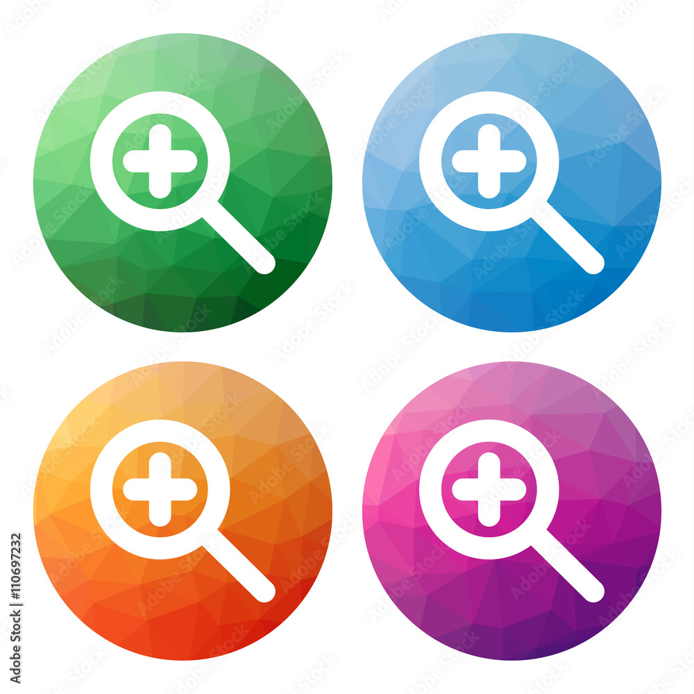 Poster set of 4 isolated modern low polygonal buttons - icons - for zo