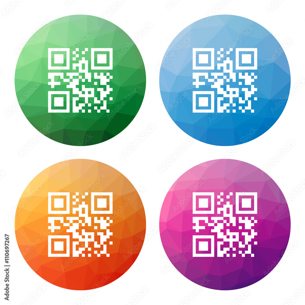 Poster set of 4 isolated modern low polygonal buttons - icons - for qr