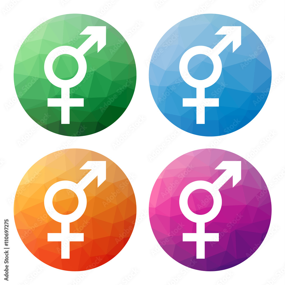 Poster set of 4 isolated modern low polygonal buttons - icons - for in