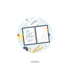  Programming,coding. Flat computing background. Code, hardware,software. Web development. Search engine optimization. Innovation,technologies. Mobile app. Vector illustration. SEO.