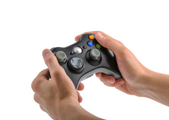Male Hands Holding Gamepad isolated