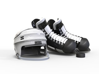 Black and white hockey equipment - isolated on white background