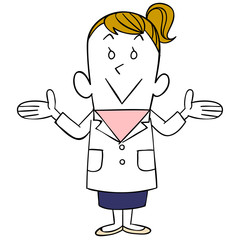 両手を広げる白衣の女性
