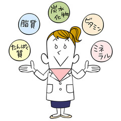 栄養素を説明する白衣の女性
