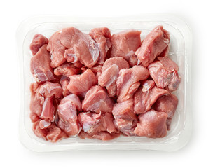 raw beef pieces in plastic try