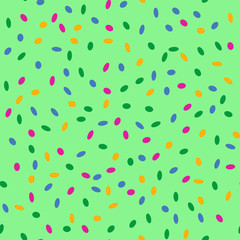 Seamless pattern with small colored sprinkling on a mint background.