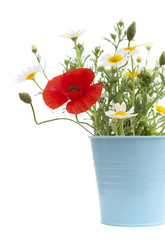 simple posy of Poppy and garland chrysanthemums