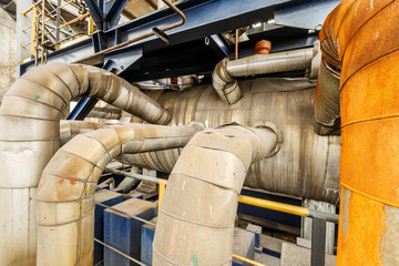 Industrial water cooling evaporator pipeline equipment in the old steel mill