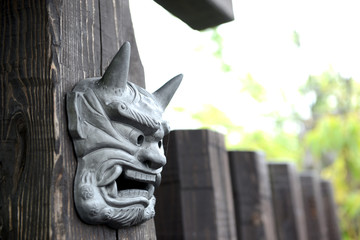Giant mask in front of Chinoike Jigoku, Beppu Japan