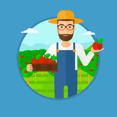 Farmer collecting apples.