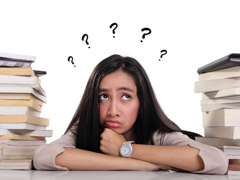 Confused student looking up questioning