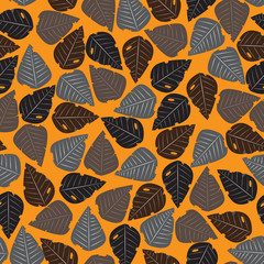 Seamless dry leaves autumn pattern background and modern texture