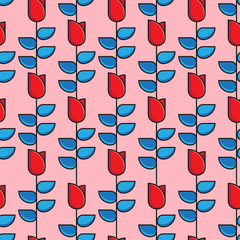 Seamless roses pattern background with red cute florals and simp