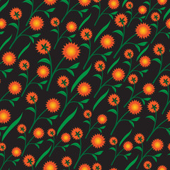 Seamless sun flowers pattern background with cute florals and mo