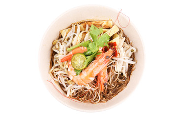 Bowl of Sarawak Laksa isolated on white