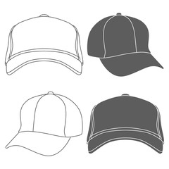 Baseball Cap Outline Silhouette Template isolated on white. Vector