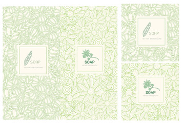 Vector set of design elements and icons in trendy linear style for soap package