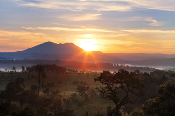The beauty of the natural environment during sunrise and sunset at Khao Kho District ,Phetchabun Province in Thailand