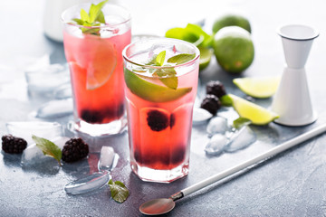 Blackberry and lime refreshing summer cocktail