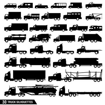 Truck Silhouettes Pack, Set of Truck Icons