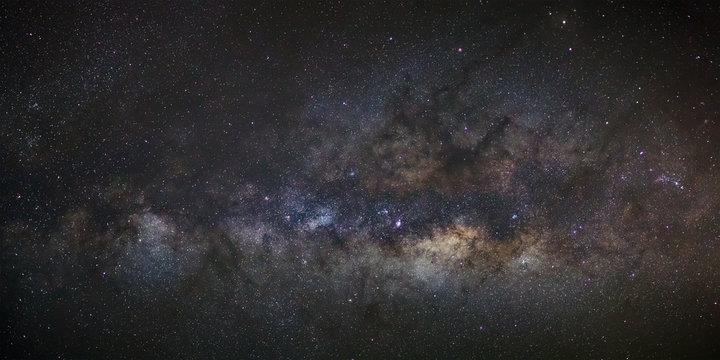 Panorama milky way galaxy.Long exposure photograph.with grain