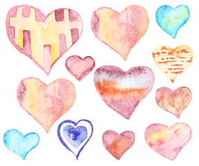 Watercolor hand painted hearts