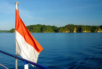 Cercles muraux Indonésie Drapeau indonésien sur le ferry