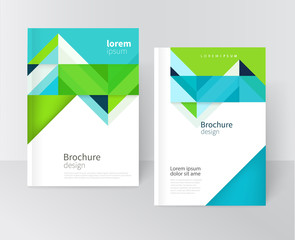 Vector Brochure, leaflet, flyer, cover template. Modern Geometric Abstract background blue & green diagonal lines & triangles. minimalistic design creative concept