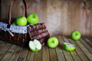 green apple in a basket