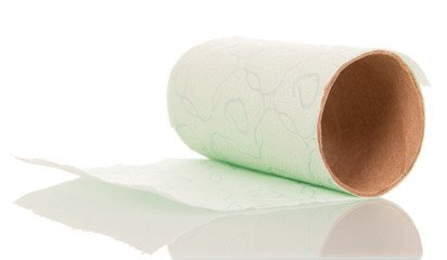 Ending toilet paper roll isolated on white .