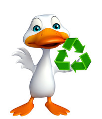 Duck cartoon character with recycle sign