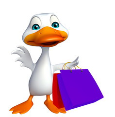 Duck cartoon character with shopping bag